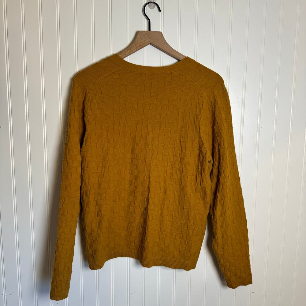 Madewell Checkered Knit Button Down Cardigan Mustard Yellow Women’s Size XL - Picture 6 of 9